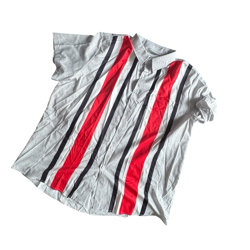 NEW W/O Tags Men's Gray and Red Striped Shirt